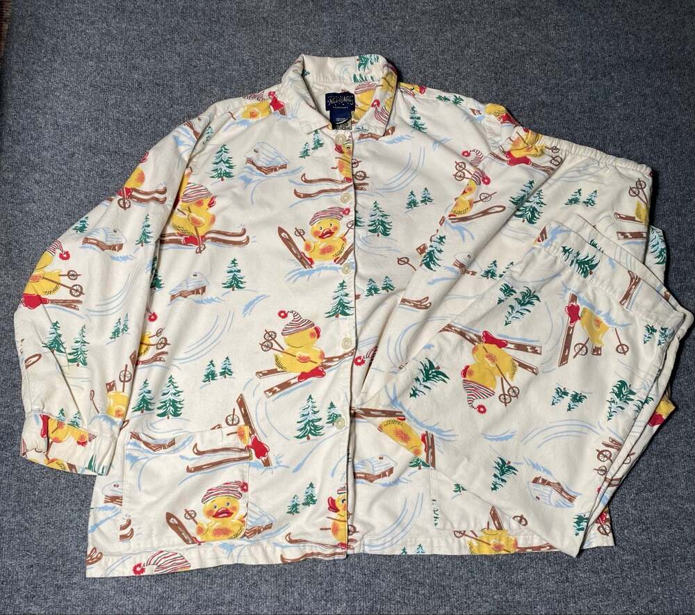Nick & Nora Flannel Pajama Set Women’s  XXL Skiing Rubber Ducks